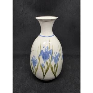 Vintage Art Pottery Vase with Irises Signed Voorhees '74